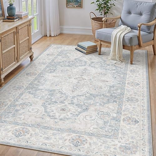 HUGEAR Blue 3x5 Washable Area Rugs Vintage Indoor Carpet by HUGEAR