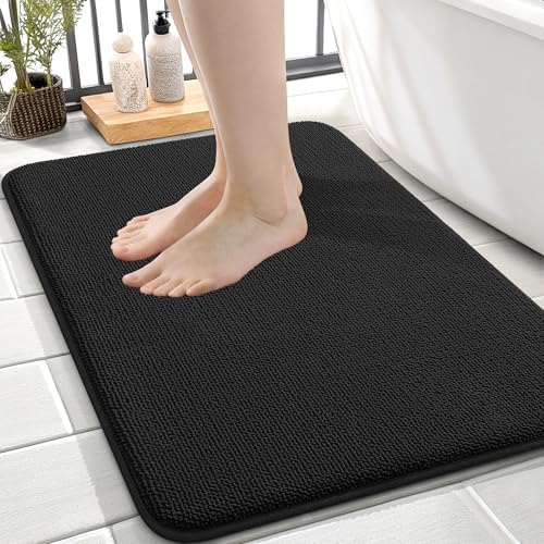 OLANLY Memory Foam Small Bathroom Rugs 24x16, Absorbent Bath Mat, Black by OLANLY