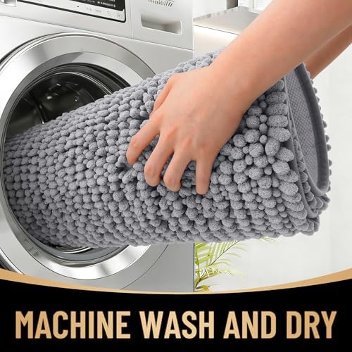 OLANLY Thick Chenille Bathroom Rugs 30x20, Soft Absorbent Bath Mat, Grey - Image 4