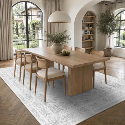 7x9 Washable Living Room Area Rug Soft Medallion Gray Large Carpet by HOME