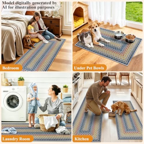HEBE Faux Jute Kitchen Rugs Set of 3, Washable Kitchen Mats for Floor - Image 6