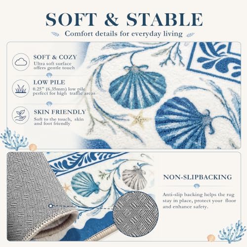 Arenarug Coastal Ocean Rug 2x3 Washable Entryway Rug Door Mat, Ivory Blue - Image 5