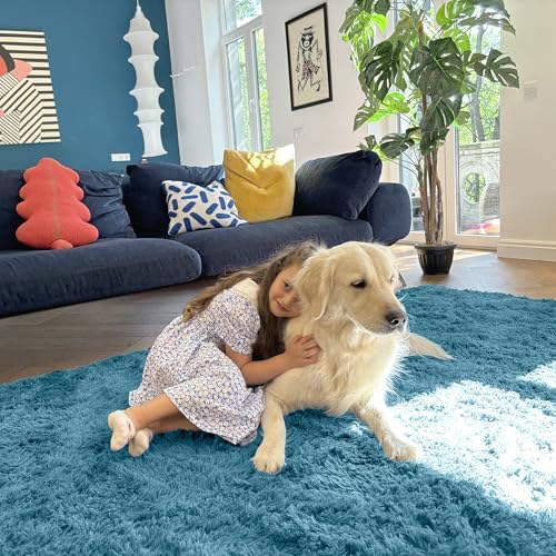 OLANLY 2x5 Machine Washable Runner Rugs for Hallway, Soft Fluffy Shaggy Bedside Rugs for Bedroom, Living Room, Indoor Floor Carpet for Kids Girls and Boys, Home Decor Aesthetic, Slate Blue - Image 5
