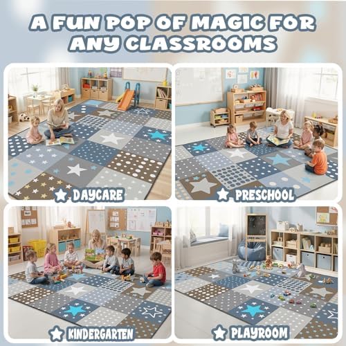 Playroom Rug for Kids, Small Classroom Rug 5x7, Star & Polka Dot - Image 4