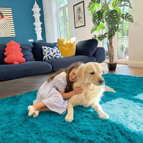 OLANLY 6x9 Machine Washable Large Area Rugs for Living Room, Bedroom, Soft Fluffy Shaggy Bedside Rug, Indoor Floor Carpet for Kids Girls and Boys, Dorms, Nursery, Home Decor Aesthetic, Teal - Image 5