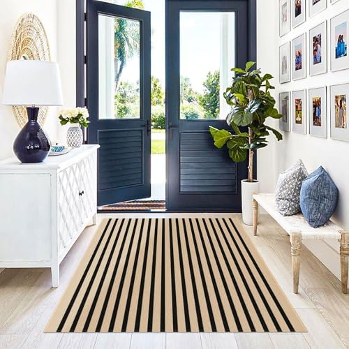 KILOCOCO Striped Rug 4x6 ft Washable Woven Front Door Rug, Brown and Black - Image 4