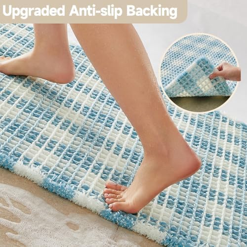TYUU Waffle Runner Rug Bathroom, Long Cute Bath Mat, 72x24 Blue & White - Image 4