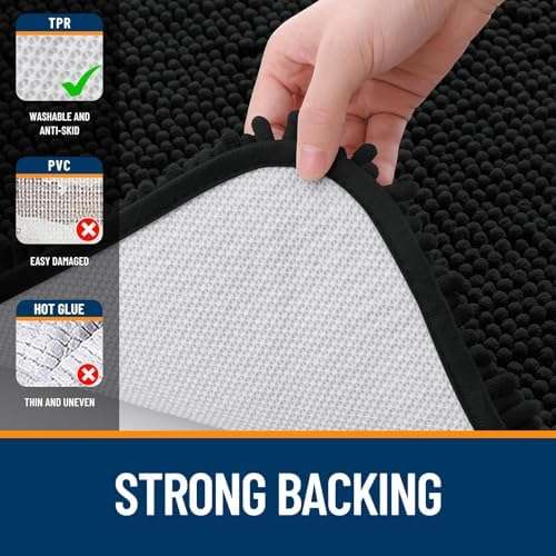 OLANLY Chenille Bathroom Rugs Sets 3 Piece, 36"x24"+30"x20"+24"x16", Black - Image 5