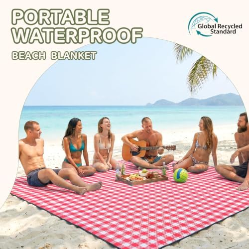 Genovega Waterproof Picnic Blanket Beach Outdoor Camping Mat Rug Extra Large Foldable Cute Big Travel Essential Accessories Gift Park Patio Lawn Garden Grass Ground Music Festival Must Have Checkered - Image 3