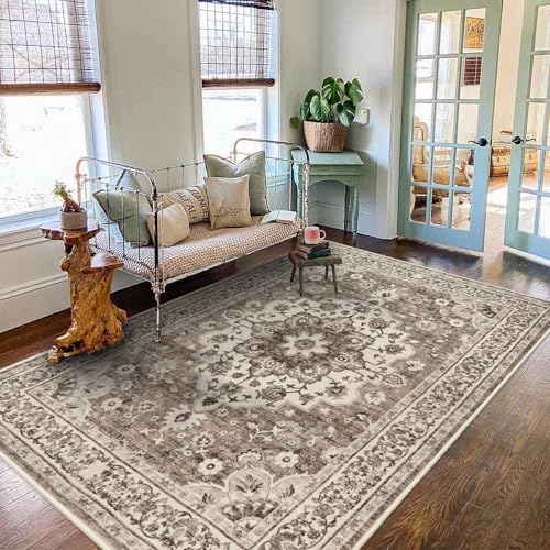 TOPRUUG Washable Vintage Boho Rug: Soft Beige 5x8 Area Rugs Living Room Rug - Image 2