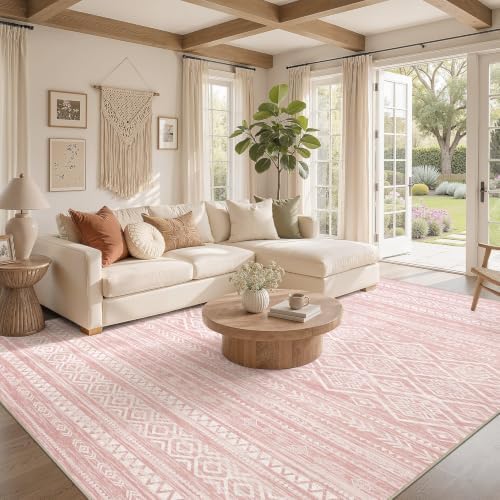 Nakagishi Boho 6x9 Area Rug Living Room Rugs Machine Washable Pink - Image 2