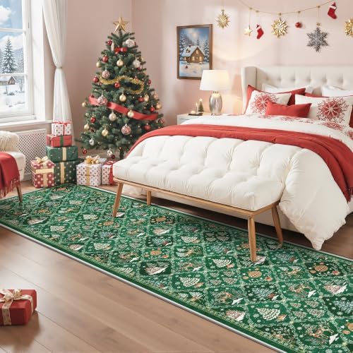 Madane Christmas Hallway Runner Rug 2x8, Soft Washable Green Kitchen Rugs - Image 3