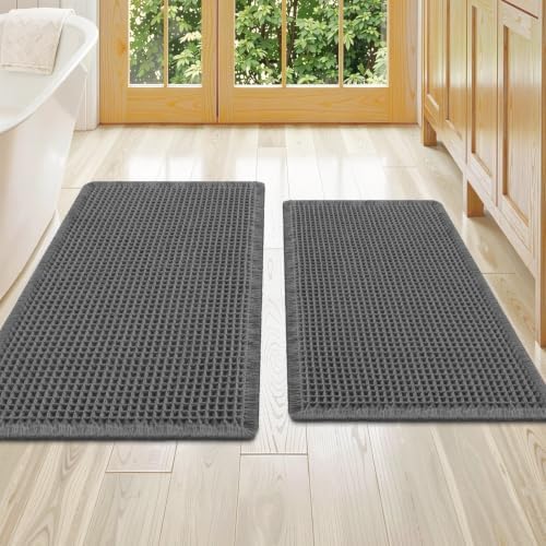 Smiry Waffle Bathroom Rugs Sets 2 Piece (36x24+30x20, Dark Grey) by Smiry