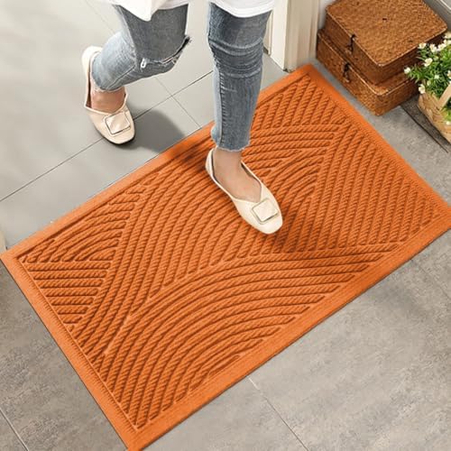 HIYARD Sturdy Front Door Mat, Absorbent Muddy Dirt Resist Welcome Door Mats Outdoor Indoor, Stain and Fade Resistant, Non-Slip Backing Entry Mat Low Profile Doormat for Entryway, 36×24, Orange by HIYARD