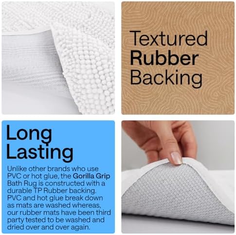 GORILLA GRIP Chenille Bath Rug Mat for Square Toilet Base, 24x19 White - Image 4