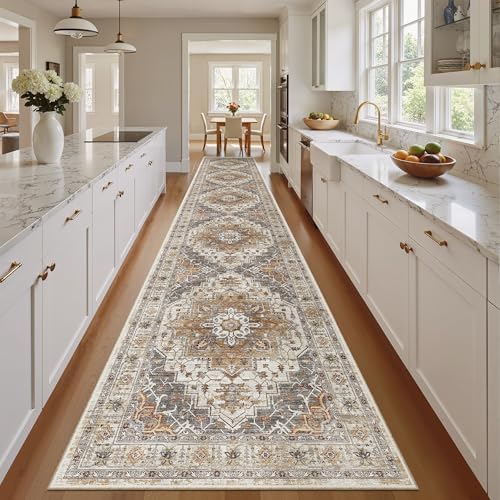 Madane Hallway Runner Rug 2'6''x14' Kitchen Runners Vintage, Turmeric/Grey - Image 5