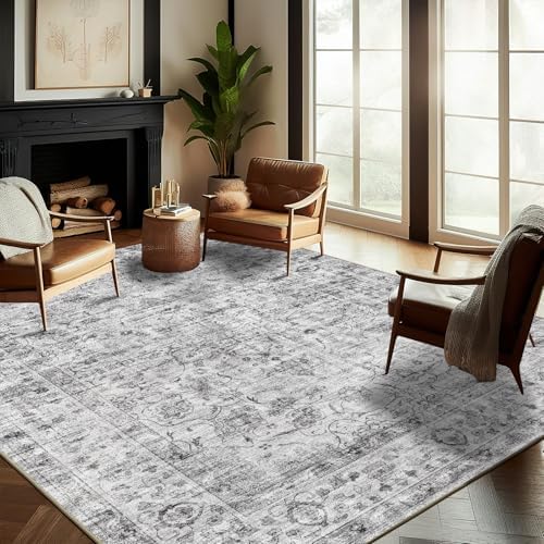 CHAMPLANT Washable Area Rug 9'x12' Retro Boho Design Non-Shedding Easy Care Ideal for High Traffic Areas in Living Room Bedroom Office Coffee Table Kitchen Large Carpet by CHAMPLANT