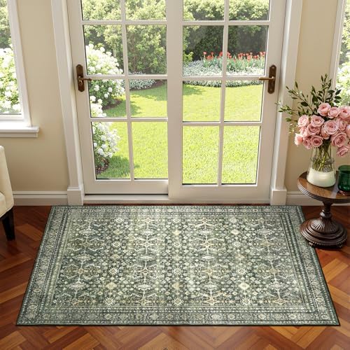 2x3 Area Rugs for Livingroom Entryway Bathroom, Washable Kitchen Mats,Green by Lofus