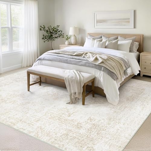 Vintage Living Room Area Rug - 8x10 Large Machine Washable Boho Moroccan Rug Distressed Farmhouse Rugs for Bedroom - Soft Non-Slip Indoor Carpet for Dining Room Office Nursery(Ivory, 8'x10') - Image 4