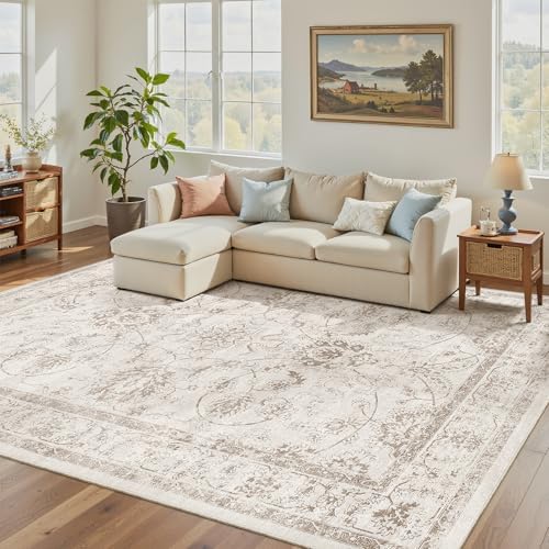 Madane 5x7 Area Rugs for Living Room,Washable Neutral Soft Rug Brown/Ivory by Madane