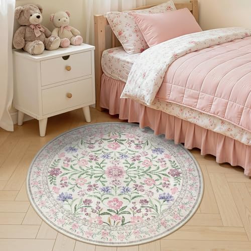 Lahome Light Purple 4ft Round Accent Rug, Small Circle Soft Mat for Nursery - Image 5