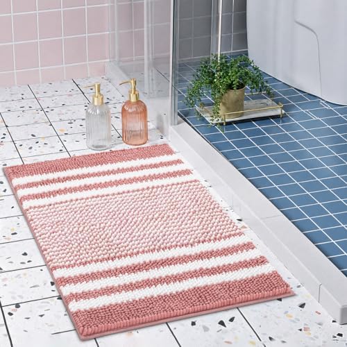 BSICPRO Bathroom Rugs, 20x32 Chenille Bath Mats, Dusty Pink by BSICPRO