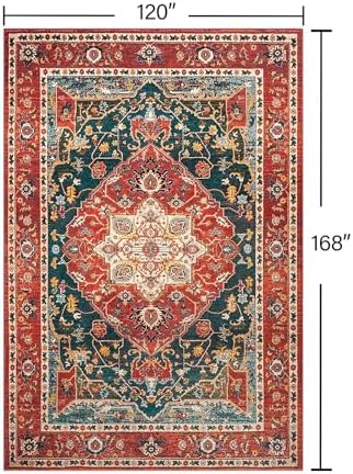YJ.GWL Area Rugs for Living Room 10x14 Machine Washable Rugs, Non Slip Floral Vintage Rug Indoor Carpet, Stain Resistant Large Rug for Bedroom Dining Room, Orange-Red - Image 2