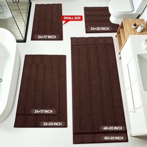 ACCUMTEK Striped Brown Toilet Bathroom Rug Mat Set 2 piece Rug Ultra Soft, Non Slip Chenille Bath Rugs, Absorbent Plush Shaggy Bath Mats for Bathroom, Bedroom, Kitchen, Shower, Tub - Image 2