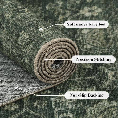 JOOJA 3x5 Dark Green Vintage Washable Area Rug Non Slip Indoor Entryway Rug - Image 6
