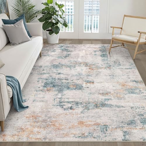 LOONGRUG 6x8 Area Rug Washable Neutral Modern Living Room Rug Teal Brown by LOONGRUG