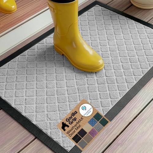 GORILLA GRIP WeatherMAX Door Mat, Indoor Outdoor, 35x23, Light Gray Lattice by GorillaGrip