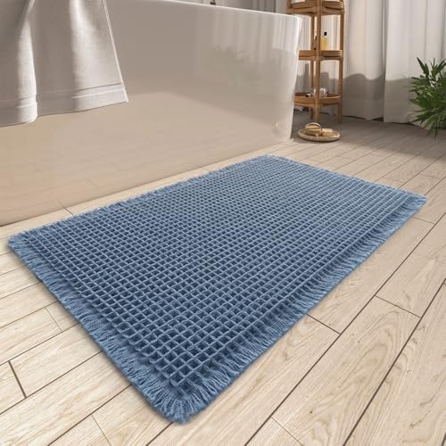 Blue, Quick Dry Washable Bathroom Rugs, Extra Soft Decorative Bath Rugs for Bathroom Floor, Beside Tub and Shower by AMOAMI