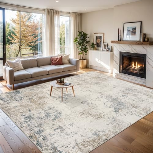 Area Rug Living Room: 4x6 Modern Abstract Washable Carpet Beige - Image 3