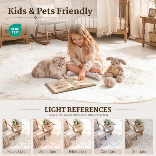 Area Rugs 8x10 Vintage Rug: Large Washable Living Room Rug Retro Medallion Distressed Rugs Soft Low Pile Non-Slip Indoor Floor Carpet for Bedroom Kitchen Nursery Dining Table Office (Beige, 8'x10') - Image 6