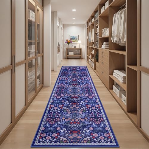 PLHXFR 2.6x10 Washable Runner Rug：Floral Indoor Kitchen Soft Carpet Blue - Image 5