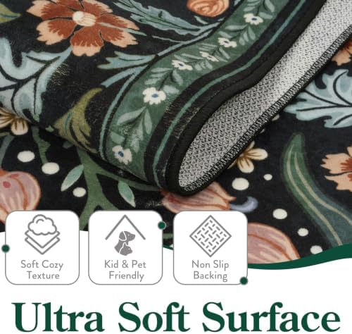 Moynesa Vintage Floral Area Rug 8x10, Black Washable Rugs for Living Room - Image 3
