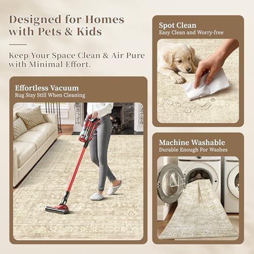 Beige 8x10 Living Room Rug, Non Slip Neutral Area Rugs for Bedroom, Nursery - Image 4