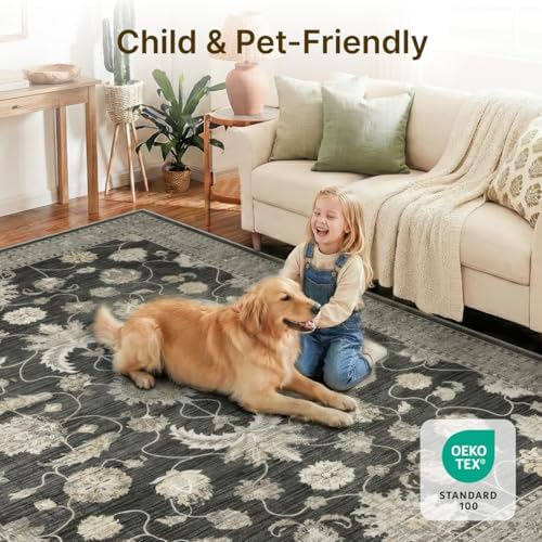 5x7 Area Rug for Living Room Vintage Neutral Washable Rugs - Image 4