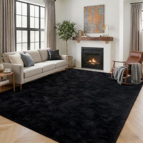 6x9 Ft Large Black Shag Rug for Living Room Bedroom, Ultra Soft Fluffy Furry Area Rug, Aesthetic Carpet for Indoor Floor Home Decor - Image 2