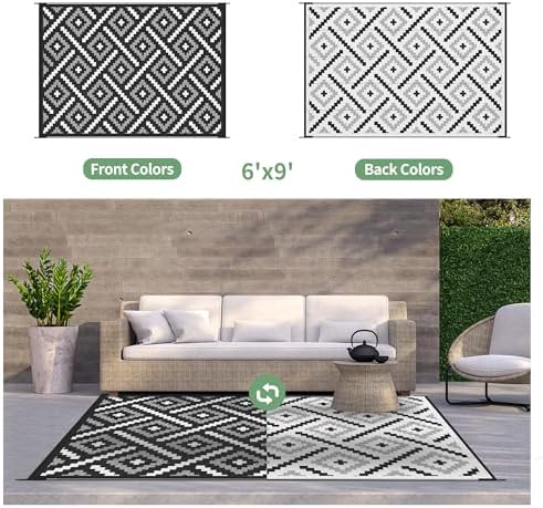GENIMO Outdoor Rug, Waterproof Plastic Rugs for Patio, 6'x9' Ink White - Image 3