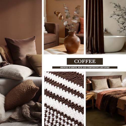 BSICPRO Bathroom Rugs Sets 2 Piece, Non Slip Striped Bath Mats, Coffee - Image 3