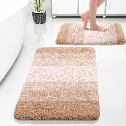 OLANLY Micorfiber Bathroom Rug Set 2 Piece, Soft Absorbent Bath Mats, Beige by OLANLY
