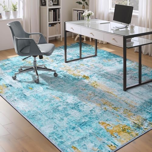 Ompaa Living Room Rug 5x7 Teal Blue Area Rug Machine Washable Boho Rug Non Slip Abstract Vintage Indoor Large Rugs for Bedroom, Classroom, College Dorm, Farmhouse, Dining Room, Kids Playroom - Image 4