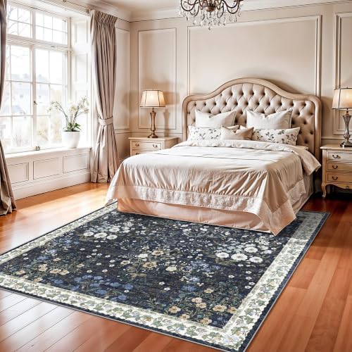 7x7 Vintage Floral Dining Room Rug - 7ft Square Low Pile Non Slip Machine Washable Area Rug, Indoor Carpet for Under Table/Bed Living Room Bedroom Office Nursery Entryway Playroom (7ft Square, Green) - Image 4