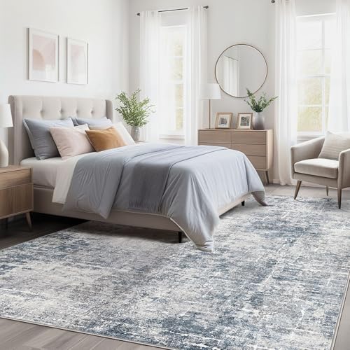 kakania Abstract 12x15 Area Rugs for Living Room: Washable Rugs Blue Grey - Image 3