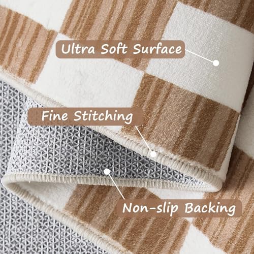 jinchan 4x6 Area Rug Washable Modern Checkered Rug for Kids Room, Brown - Image 6