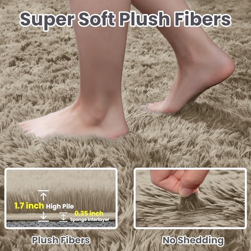 5x7 Fluffy Shag Area Rugs for Living Room Bedroom: Soft Carpet Gray Camel - Image 5
