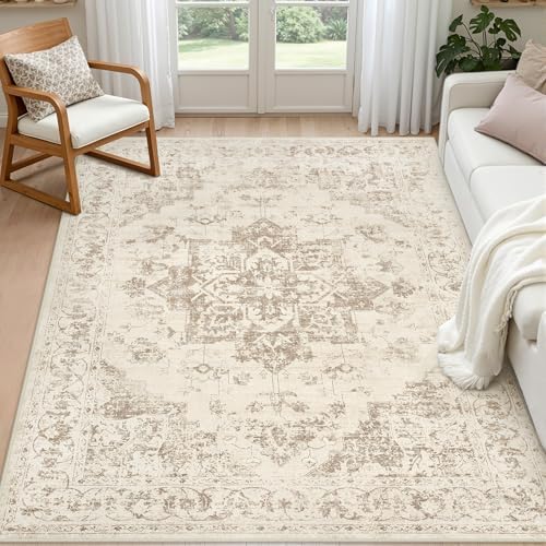 6x9 Area Rugs Living Room: Bedroom Washable Carpet Beige/Ivory by Luxturiy