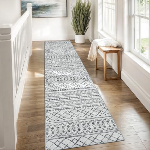 KUTA Boho Runners for Hallways 2x8 Grey Moroccan Washable Runner Rug - Image 4