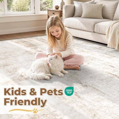 MXSANYOO 8x10 Area Rugs Washable Rug: Abstract Neutral Rugs Modern Non Slip Area Rug Stain Resistant Low Pile Indoor Carpet for Dining Room Bedroom Nursery Office (Beige, 8'x10') - Image 4